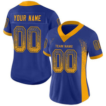 Load image into Gallery viewer, Custom Royal Gold-Navy Mesh Drift Fashion Football Jersey
