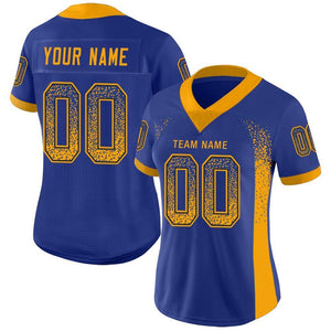 Custom Royal Gold-Navy Mesh Drift Fashion Football Jersey