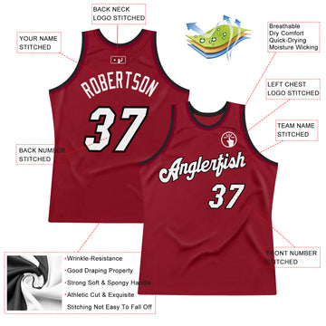 Custom Maroon White-Black Authentic Throwback Basketball Jersey