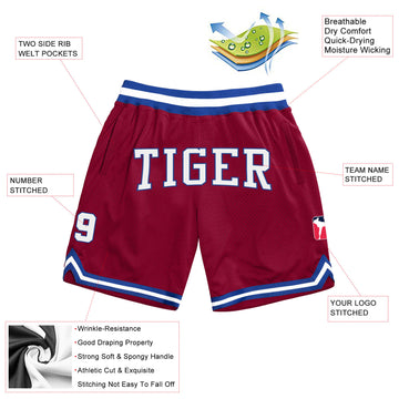 Custom Maroon White-Royal Authentic Throwback Basketball Shorts