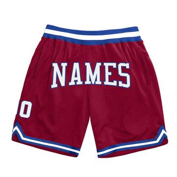 Custom Maroon White-Royal Authentic Throwback Basketball Shorts