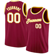 Load image into Gallery viewer, Custom Maroon White Pinstripe White-Gold Authentic  Basketball Jersey
