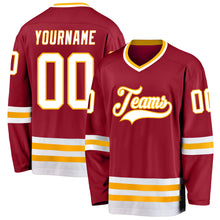 Load image into Gallery viewer, Custom Maroon White-Gold Hockey Jersey
