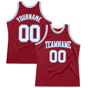 Custom Maroon White-Light Blue Authentic Throwback Basketball Jersey
