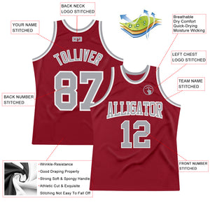 Custom Maroon Gray-White Authentic Throwback Basketball Jersey