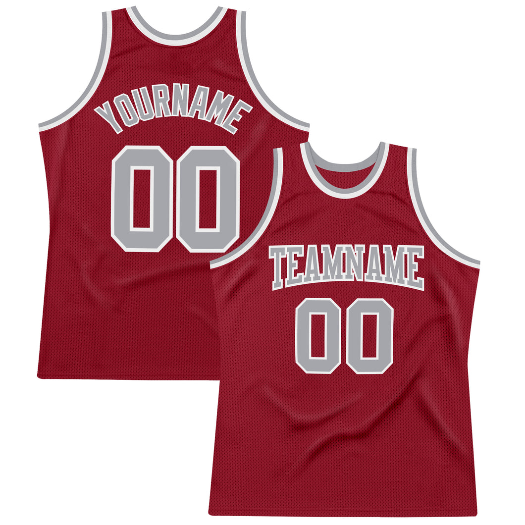 Custom Maroon Gray-White Authentic Throwback Basketball Jersey