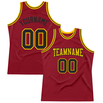 Custom Maroon Black-Gold Authentic Throwback Basketball Jersey