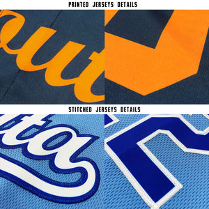 Custom Powder Blue Black-Orange Baseball Jersey
