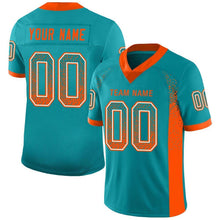 Load image into Gallery viewer, Custom Aqua Orange-White Mesh Drift Fashion Football Jersey
