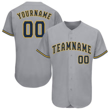 Load image into Gallery viewer, Custom Gray Navy-Gold Baseball Jersey
