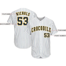 Load image into Gallery viewer, Custom White Royal Pinstripe Navy-Gold Baseball Jersey
