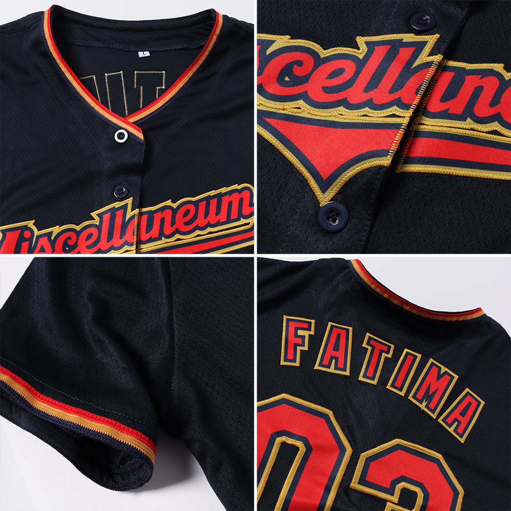 Custom Red Navy-Gold Authentic Split Fashion Baseball Jersey Fast Shipping  – FiitgCustom