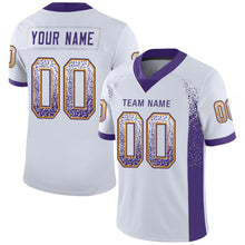 Load image into Gallery viewer, Custom White Purple-Gold Mesh Drift Fashion Football Jersey
