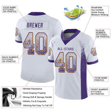 Load image into Gallery viewer, Custom White Purple-Gold Mesh Drift Fashion Football Jersey

