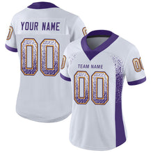 Load image into Gallery viewer, Custom White Purple-Gold Mesh Drift Fashion Football Jersey
