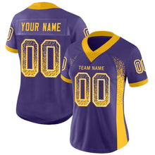 Load image into Gallery viewer, Custom Purple Gold-White Mesh Drift Fashion Football Jersey
