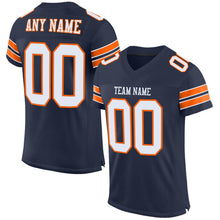 Load image into Gallery viewer, Custom Navy White-Orange Mesh Authentic Football Jersey
