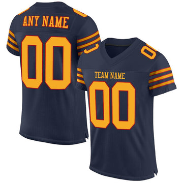 Custom Navy Gold-Red Mesh Authentic Football Jersey