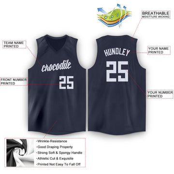 Custom Navy White V-Neck Basketball Jersey