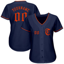 Load image into Gallery viewer, Custom Navy Orange Authentic Baseball Jersey
