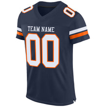 Load image into Gallery viewer, Custom Navy White-Orange Mesh Authentic Football Jersey
