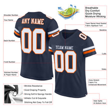 Load image into Gallery viewer, Custom Navy White-Orange Mesh Authentic Football Jersey
