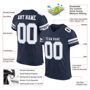 Custom Navy White-Light Gray Mesh Authentic Football Jersey