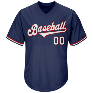 Custom Navy White-Red Authentic Throwback Rib-Knit Baseball Jersey Shirt