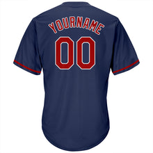 Load image into Gallery viewer, Custom Navy Red-White Authentic Throwback Rib-Knit Baseball Jersey Shirt
