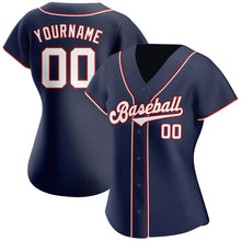 Load image into Gallery viewer, Custom Navy White-Red Authentic Baseball Jersey
