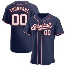 Load image into Gallery viewer, Custom Navy White-Red Authentic Baseball Jersey
