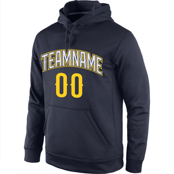 Custom Stitched Navy Gold-White Sports Pullover Sweatshirt Hoodie