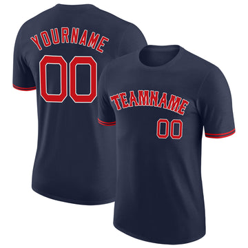 Custom Navy Red-White Performance T-Shirt