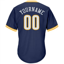 Load image into Gallery viewer, Custom Navy White-Gold Authentic Throwback Rib-Knit Baseball Jersey Shirt
