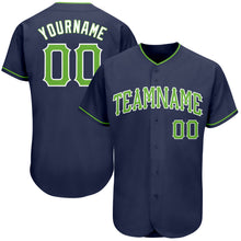 Load image into Gallery viewer, Custom Navy Neon Green-White Authentic Baseball Jersey
