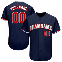 Load image into Gallery viewer, Custom Navy Red-White Authentic Baseball Jersey
