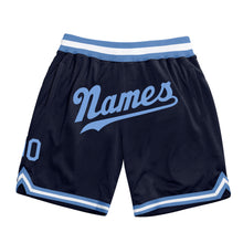Load image into Gallery viewer, Custom Navy Light Blue-White Authentic Throwback Basketball Shorts
