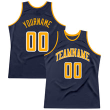 Load image into Gallery viewer, Custom Navy Gold-White Authentic Throwback Basketball Jersey
