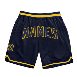 Custom Navy Navy-Gold Authentic Throwback Basketball Shorts