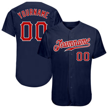 Load image into Gallery viewer, Custom Navy Red-White Authentic Baseball Jersey
