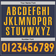 Load image into Gallery viewer, Custom Navy Gold-Orange Authentic Throwback Basketball Jersey
