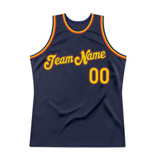 Load image into Gallery viewer, Custom Navy Gold-Orange Authentic Throwback Basketball Jersey
