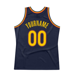 Custom Navy Gold-Orange Authentic Throwback Basketball Jersey