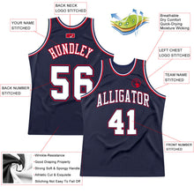 Load image into Gallery viewer, Custom Navy White-Red Authentic Throwback Basketball Jersey
