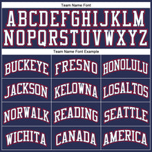 Load image into Gallery viewer, Custom Navy White-Red Authentic Throwback Basketball Jersey
