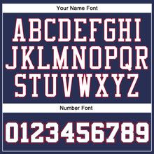 Load image into Gallery viewer, Custom Navy White-Red Authentic Throwback Basketball Jersey
