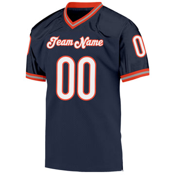 Custom Navy White-Orange Mesh Authentic Throwback Football Jersey