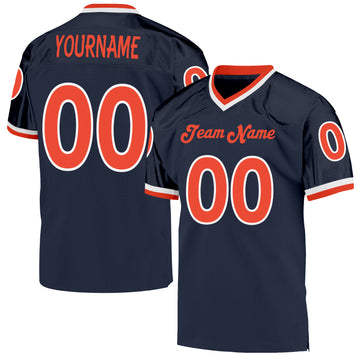 Custom Navy Orange-White Mesh Authentic Throwback Football Jersey