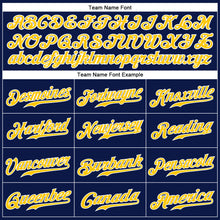 Load image into Gallery viewer, Custom Navy White Pinstripe Gold-White Authentic Baseball Jersey
