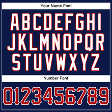 Load image into Gallery viewer, Custom Navy White Pinstripe Red-White Authentic Baseball Jersey
